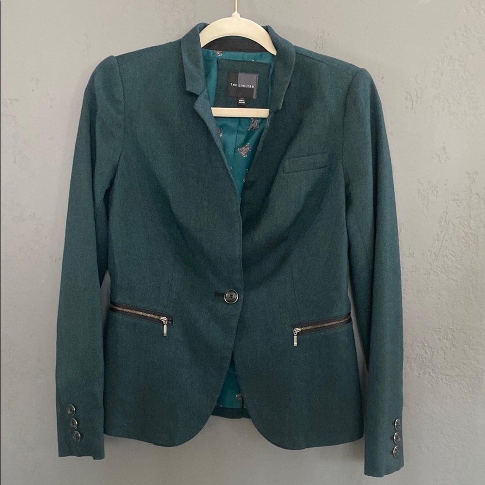 The Limited Dark Green Zipper Pocket Blazer Holiday Office Business Casual